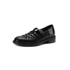 Sapatos Mary Jane Romanos Artísticos Retrô Vazados Respiráveis de Couro Trançado 2026 com Salto Médio Robusto e Bico Redondo Sapatos Individuais de Couro Genuíno para Mulheres