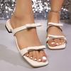 Zapatos de Mujer de Comercio Exterior Transfronterizo, Modelos de Moda Elegantes Europeos y Americanos, Tacones Gruesos Simples de Color Sólido, Sandalias y Pantuflas de Estilo Vacacional para Mujer
