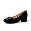 Sapatos Femininos com Salto Bloco Quadrado Elegante Bico Redondo Aumento de Altura 6cm 2025 Novo Versátil para o Dia a Dia Camurça Salto Alto Baixo