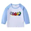 Lobo Espacial matando cruzado nuevo primavera y otoño niños cuello redondo dibujos animados manga larga camiseta interior para niños camiseta de bebé