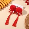 Bola de cabelo vermelho laço hairpin estilo chinês tassel crianças hairpin Ano Novo Hanfu bebê clipe fita cocar