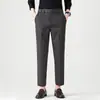 Pantalones de traje para hombre, de verano, finos, ajustados, rectos, cortos, negros, estilo occidental, holgados, informales, largos.