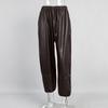 Pantalones de Cuero Transfronterizos para Mujer Europeos y Americanos 2025 Otoño e Invierno Nuevos Leggings con Cordón Pantalones Bombachos Sueltos Pantalones de Cuero Pantalones de Cuero PU para Mujer