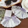 Pinza para el pelo de lazo de encaje morado suave con adornos de perlas, accesorio para el pelo Lolita, pinza lateral doble para coletas de niña dulce, añade un toque de atmósfera