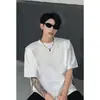 Camiseta Manga Curta Masculina Estilo Coreano Solta com Ombreira Removível 2026 Verão Nova Cor Sólida Resistente Casual Versátil