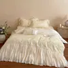 Juego de Ropa de Cama Romántico Estilo Francés Femenino Clase A Ultra Suave Algodón Tencel de Cuatro Piezas con Funda Nórdica de Encaje Plisado para Todas las Estaciones