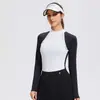 Traje de golf de manga larga con cuello semi-alto de bloques de color, fino, transpirable, para verano, running, curva, alta elasticidad para mujer, deportes al aire libre