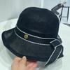 Sombrero de pescador japonés dulce con lazo para mujer primavera y verano que hace que la cara se vea pequeña, moda, algodón y lino, tejido, sombrero de cubo, protección solar, sombrero para el sol