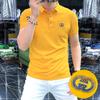Camisa polo europeia de luxo leve e de alta qualidade, com logotipo distinto, manga curta, ajuste fino, novo estilo, verão 2025