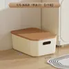Caja de almacenamiento de escritorio, color crema, con tapa, para uso doméstico, caja de almacenamiento engrosada para artículos varios, armario, ropa y juguetes