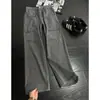Jeans de trabajo plisados retro americanos para hombre, pantalones de pierna curva lavados con bolsillos grandes de moda, pantalones de pierna ancha rectos microacampanados