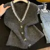 Industria Pesada Lentejuelas Bordadas Estilo Dulce Maillard Cardigan de Punto Chaleco de Punto Camiseta sin Mangas Ropa de Punto de Lujo Ligero para Mujer