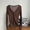 Transpirable, de secado rápido, malla para insectos con diseño irregular calado, cintura plisada, escote en V pronunciado sexy, manga larga, nuevo modelo primavera/verano 2026