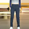 Pantalones Rectos Ajustados para Hombre 2026 Primavera y Otoño Nuevo Estilo Forrados de Polar Azul Marino de Negocios Pantalones Largos Casuales para Hombre