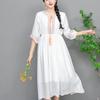 Turismo Dali Erhai Sanya Xinjiang novo linho de seda bordado forro de algodão vestido de algodão linho emagrecedor de cintura feminino