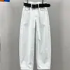 Jeans Banana Branco de Cintura Alta Slim Fit para Mulheres, Novo Estilo de Verão, Calça Versátil da Moda de Perna Larga Que Esconde a Figura