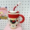 Taza de café con forma de bola de cereza y hielo para niñas, taza de café de alto valor de color, taza de acompañamiento con pajita, taza de té con leche fría con aislamiento 316