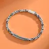 Xiangxu 4.5mm Cadena Trenzada Patrón de Paz 925 Pulsera para Hombres Moda Tendencia Hueso de Dragón Retro Pulsera Simple Individual