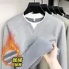 Estilo Old Money, mistura de lã, forrada com fleece, moletom de gola redonda para homens, nova coleção outono/inverno 2026, suéter de tricô casual masculino com visual em camadas