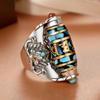Anillo giratorio de plata de ley con mantra de seis palabras Tianzhu para hombre, moda nacional, pájaro Dapeng, personalidad, anillo de turquesa para pareja