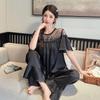 Nuevo Conjunto de Pijama de Seda Helada para Mujer de Primavera y Otoño, Ropa de Casa Delgada de Satén con Empalme de Malla de Gama Alta, Productos de Fábrica Fuente