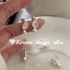 Aretes de Diseño Nicho Simple de Corea del Sur Plata de Ley S925 Aretes Ovalados de Doble Capa de Calcedonia Blanca de Alta Gama Combinables con Todo