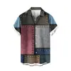 Camisa Masculina Mais Vendida, Nova, de Manga Curta, com Patchwork em Forma de Diamante e Impressão Digital 3D, Roupa Masculina Casual Europeia e Americana Transfronteiriça