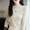 Imitación de alta calidad 2025 Otoño/Invierno Prenda Base Superior Suéter de Manga Larga para Mujer Bloque de Color Tejido Transfronterizo Suéter Versátil Cuello Alto Nuevo Estilo