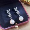 Pendientes de plata con circonitas y letras VSL, con perlas, diseño de nicho, ligeros, de lujo, de moda, personalizados, de alta gama, para mujer