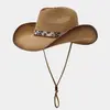 Sombrero de paja transfronterizo para mujer para la playa, estampado de leopardo estilo americano con decoración de diamantes de imitación, sombrero de protección solar para vacaciones de verano