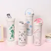 Nueva Taza de Café Portátil para Doble Bebida Termo de Acero Inoxidable de Doble Capa Gran Capacidad Portátil Linda Simple Taza con Popote