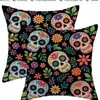 Funda de Almohada Halloween Transfronteriza Calavera Letra Lino Funda de Cojín Sala de Estar Sofá Fiesta Estilo Nórdico Hogar