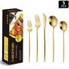 Faca, Garfo e Colher de Aço Inoxidável Portugueses Amazon Talheres Conjunto Dourado de Faca e Garfo para Bife Conjunto de Quatro Peças de Faca, Garfo e Colher Transfronteiriço