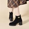 Botas Grossas e Justas Femininas Outono e Inverno 2024 Estilo Europeu e Americano Bico Quadrado Moda Botas Curtas Impermeáveis Plataforma Salto Grosso Botas Retas Botas da Moda