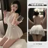 Lencería Sexy para Mujer, Lujo Ligero, Cuello Halter, Espalda Descubierta, Encaje, Transparente, Doble Capa, Gasa Suave, Ropa de Dormir para Casa