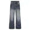 Jeans de pierna ancha de metal con remaches estilo punk americano, pantalones holgados vintage de tiro alto lavados y desgastados, ropa de moda para hombre