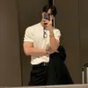 Camiseta de punto de manga corta para hombre de verano, elástica, estilo coreano, corte holgado, estilo americano, top de moda masculina coreana Dongdaemun