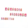 Uñas postizas de color naranja degradado con puntos de estrella, cuadradas cortas, estilo dopamina Y2K, chica energética, naranja melocotón, uñas postizas