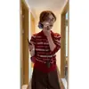 Camiseta de manga larga para mujer de principios de otoño, nuevo diseño 2026, conjunto de top tipo polo de punto a rayas rojas y pantalones