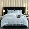 Sencillo y Lujoso, Engrosado, Amigable con la Piel, Tela Lavada y Cepillada Juego de Cama, Funda Nórdica Estilo Hotel, Sábana Plana, Sábana Ajustable Juego de Tres Piezas 4