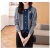 Chaqueta de punto con solapa de mezclilla empalmada estilo tweed para mujer, primavera y otoño 2025, nueva de primavera, cárdigan simple y versátil