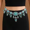 Corrente de Cintura de Moedas Metálicas Estilo Étnico Retrô para Mulheres, Cinto de Cintura Ajustável para Vestido com Design de Coração, Borboleta, Flor e Franja