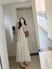 Vestido tipo chaleco sin mangas plisado de dos piezas, estilo francés retro suave, estilo industrial pesado, hueco, crochet, elegante, largo, para mujer