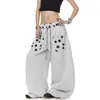 Directo del fabricante: Pantalones de chándal estilo americano, diseño reversible, estampado de estrellas, pierna curva, unisex, corte holgado, pierna ancha para danza jazz