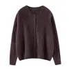 Suéter de punto trenzado de cuello redondo de cachemira pura, nueva camisa básica de invierno 2026 para mujer, estilo suave, corte holgado, adelgazante, elegante abrigo