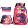 Mochila Escolar One Piece Luffy Transfronteiriça Mochila de Ombro Estojo de Lápis Bolsa de Lona de Três Peças Grande Capacidade Rei dos Piratas