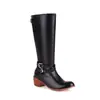 Fivela de cinto nova zíper lateral alto botas de cavaleiro salto quadrado salto médio botas de moto 40-48 tamanho grande botas de comércio exterior