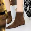 6383-2 Botines de Moda Coreana Simples de Tacón Bajo para Mujer Tacón de Cuña Bajo Aumento Interior Puntiagudos Estrechos de Gamuza