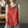 Chal de Color Bloqueado de Moda Transfronterizo con Decoración de Botones, Algodón y Lino de Color Contrastante, Top Delgado Retro Literario Nuevo para Mujer de Aliexpress
