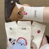 Meias Brancas Femininas Primavera e Outono Meias de Comprimento Médio Ins Estilo Japonês Fofas Estilo Colegial Desenho Animado Meias Felpudas Meias Finas de Verão